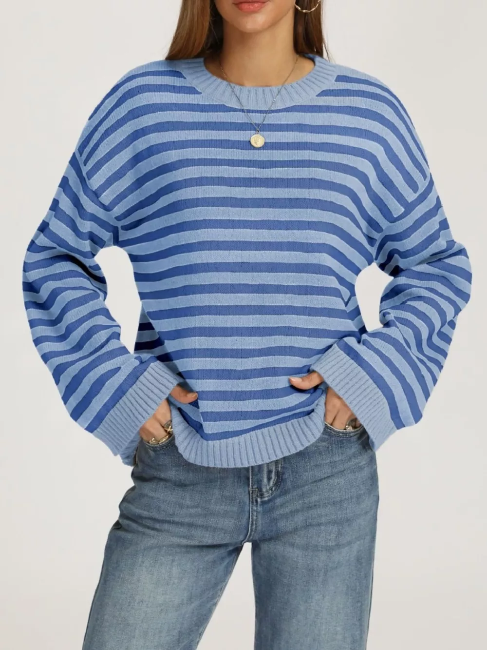 Striped Dropped Shoulder Sweater, image 2