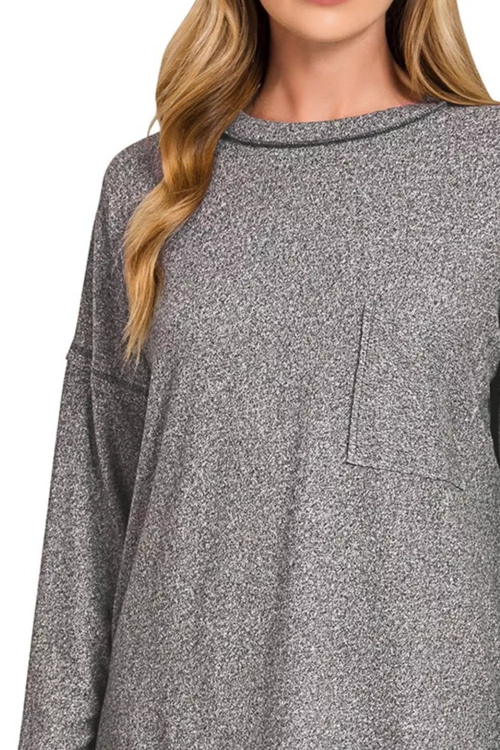 Soft Melange Hacci Round-Neck Long Sleeve T-Shirt, image 3