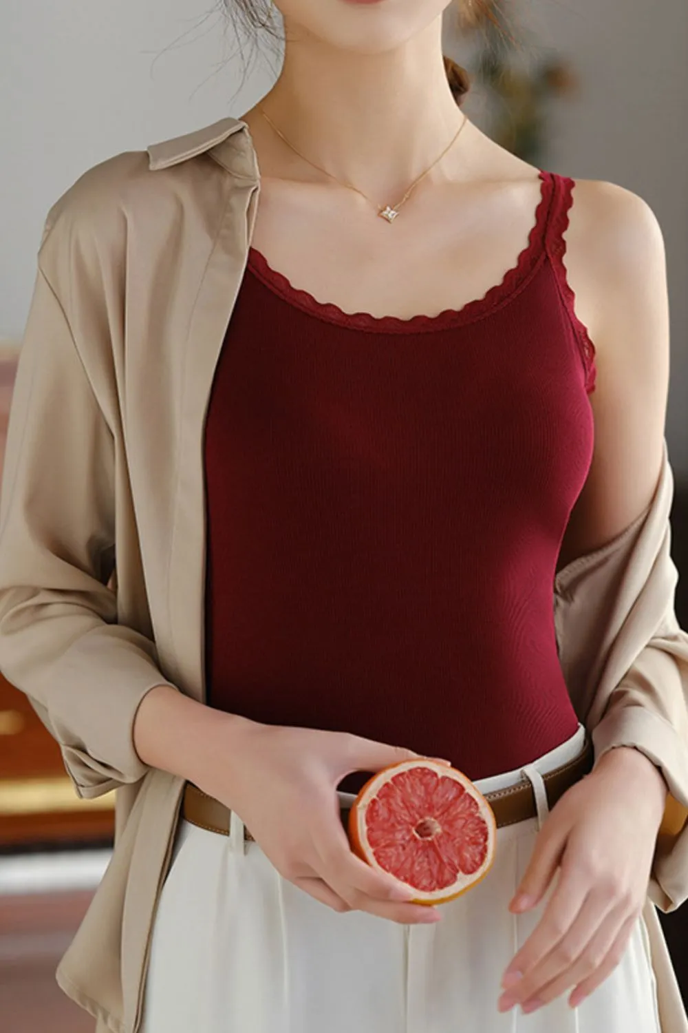 Lace Trim Scoop Neck Cami Top, image 22