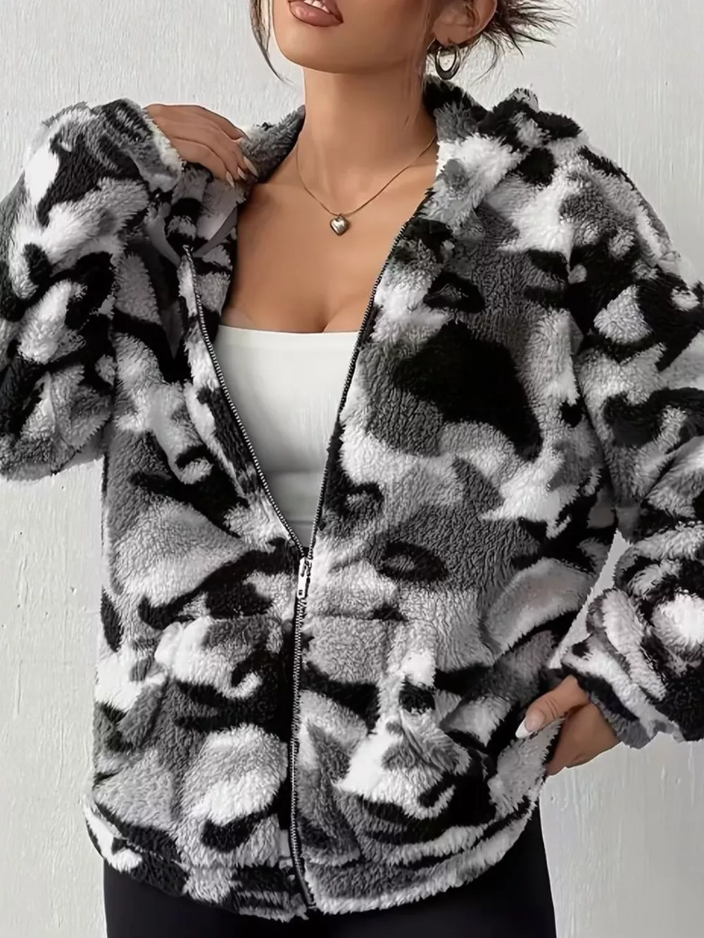 Fuzzy Camo Zip-Up Hoodie, image 8