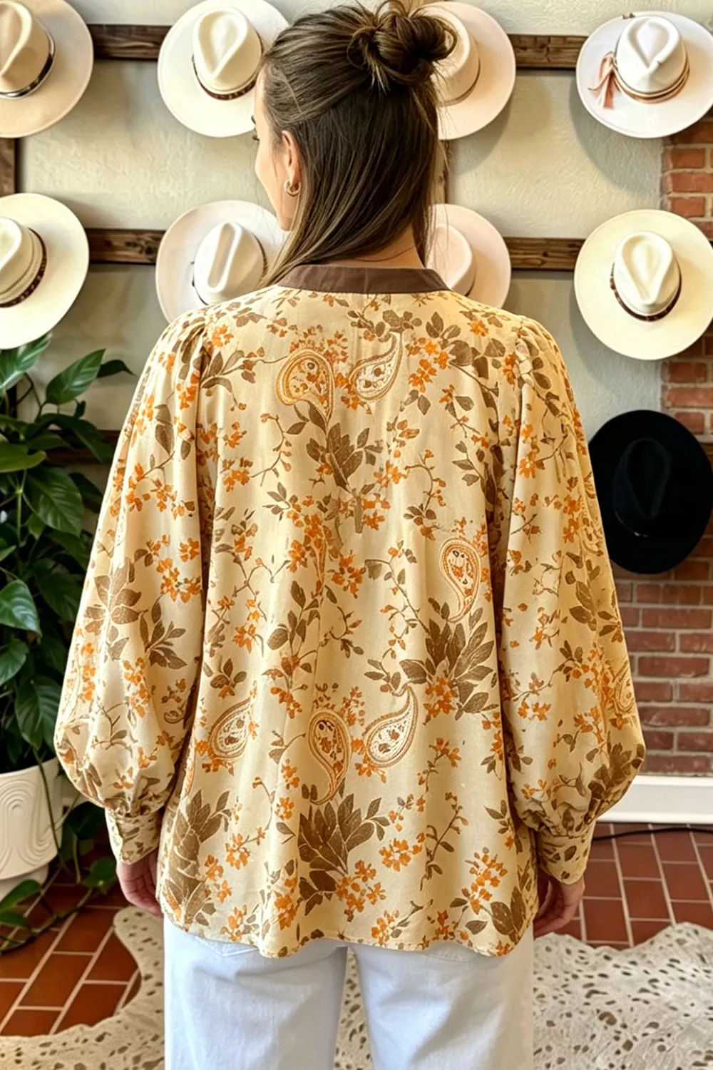 Paisley Print Tie Neck Long Sleeve Shift Top, image 4