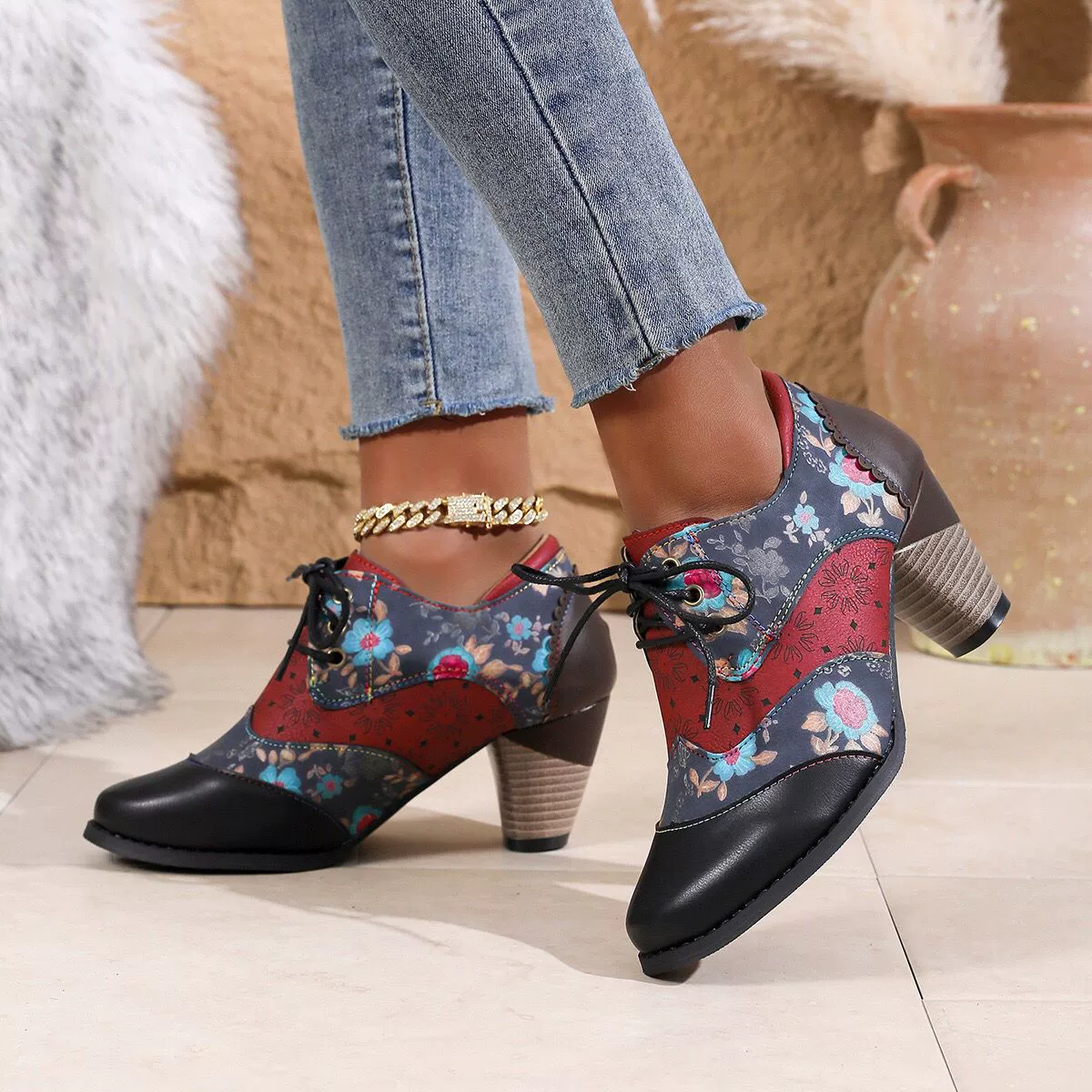 Lace-Up Block Heel Ankle Boots, image 2