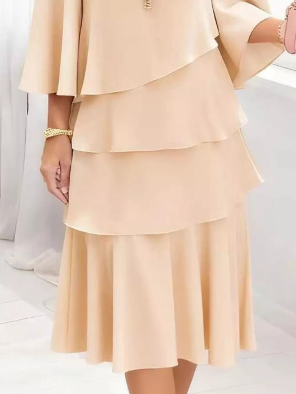 Full Size Ruffled Layered 3/4 Sleeve Dress Plus Size, image 2
