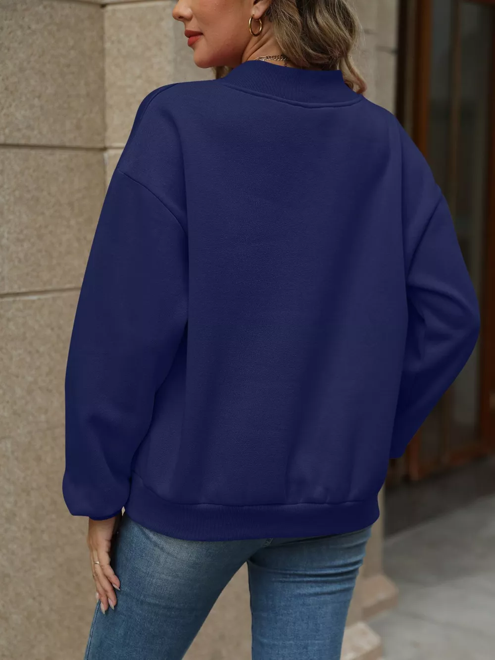 V-Neck Solid Color Casual Sweatshirt, image 3