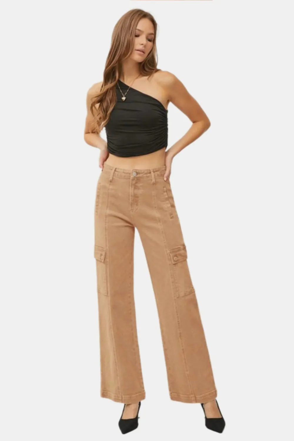 Full Size High Rise Wide Leg Cargo Jeans, image 2