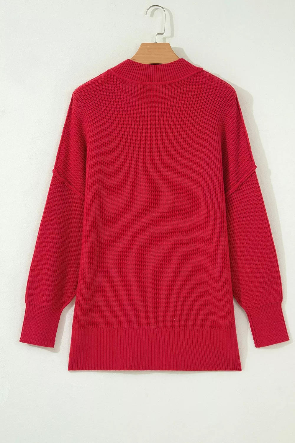 Long Sleeve Ribbed Knit Stand Neck Regular Fit Sweater, image 6