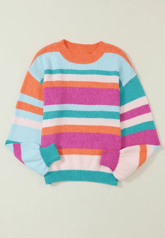 Striped Round Neck Drop Shoulder Sweater, image 7