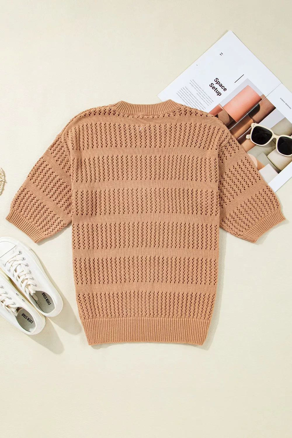 Openwork Round Neck Knit Top, image 6