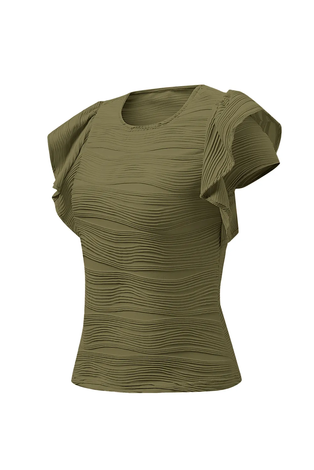 Textured Round Neck Cap Sleeve Top, image 2