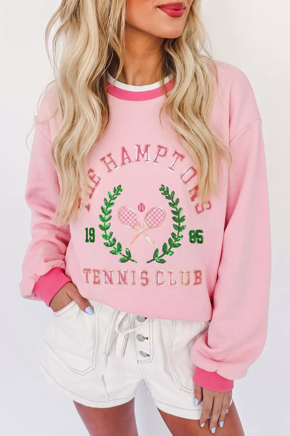 Embroidered Tennis Club Crew Neck Pullover Sweatshirt