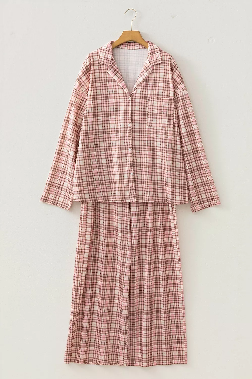 Plaid Patch Pockets Long Sleeve Lounge Set, image 4