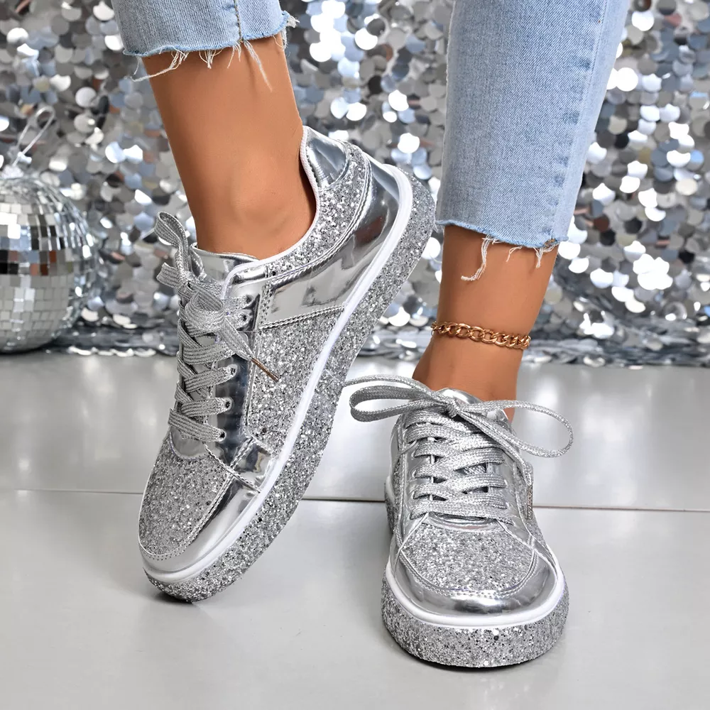 Sequin Lace Up Sneakers, image 2