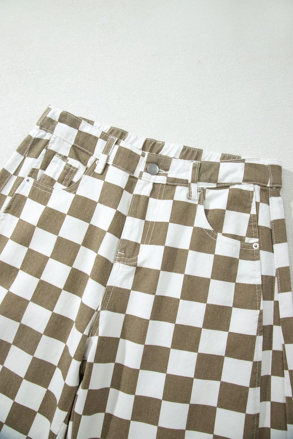 Checkered Print Denim Barrel Pants, image 6