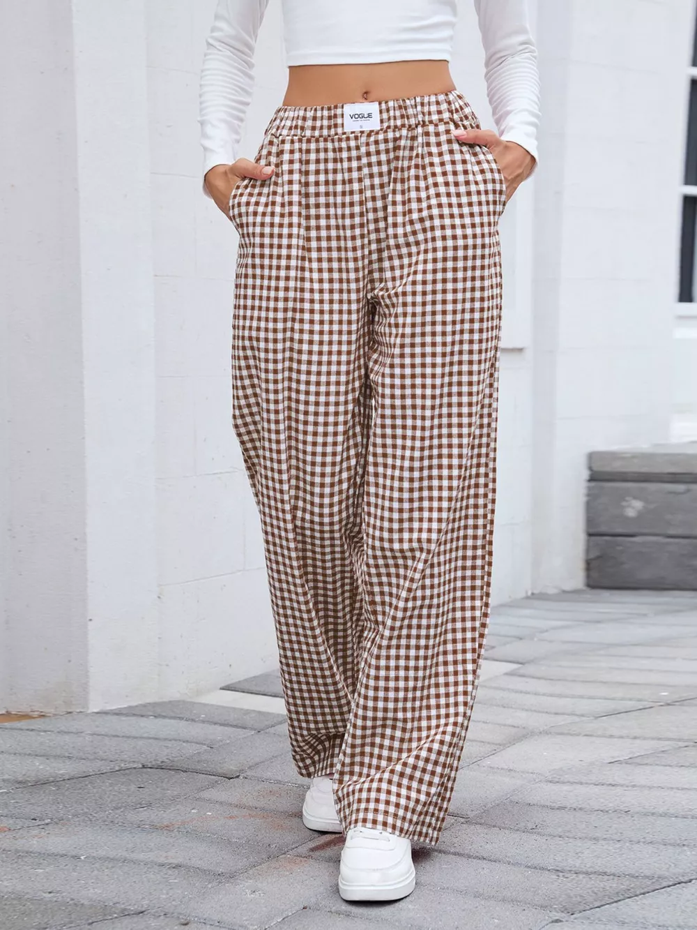 Plaid Wide Leg Casual Pants, image 2