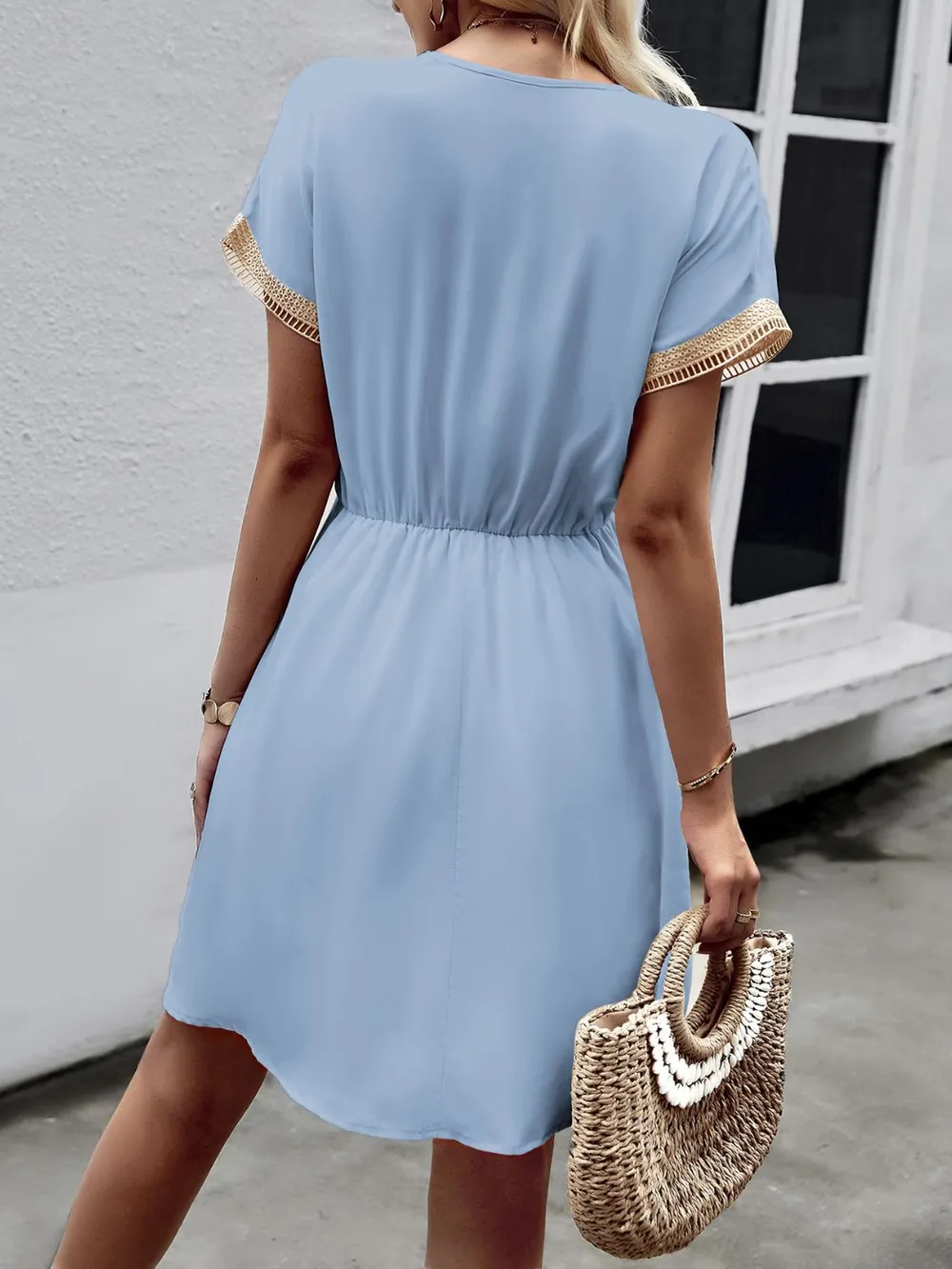 Contrast Trim V-Neck Short Sleeve Mini Dress, image 2