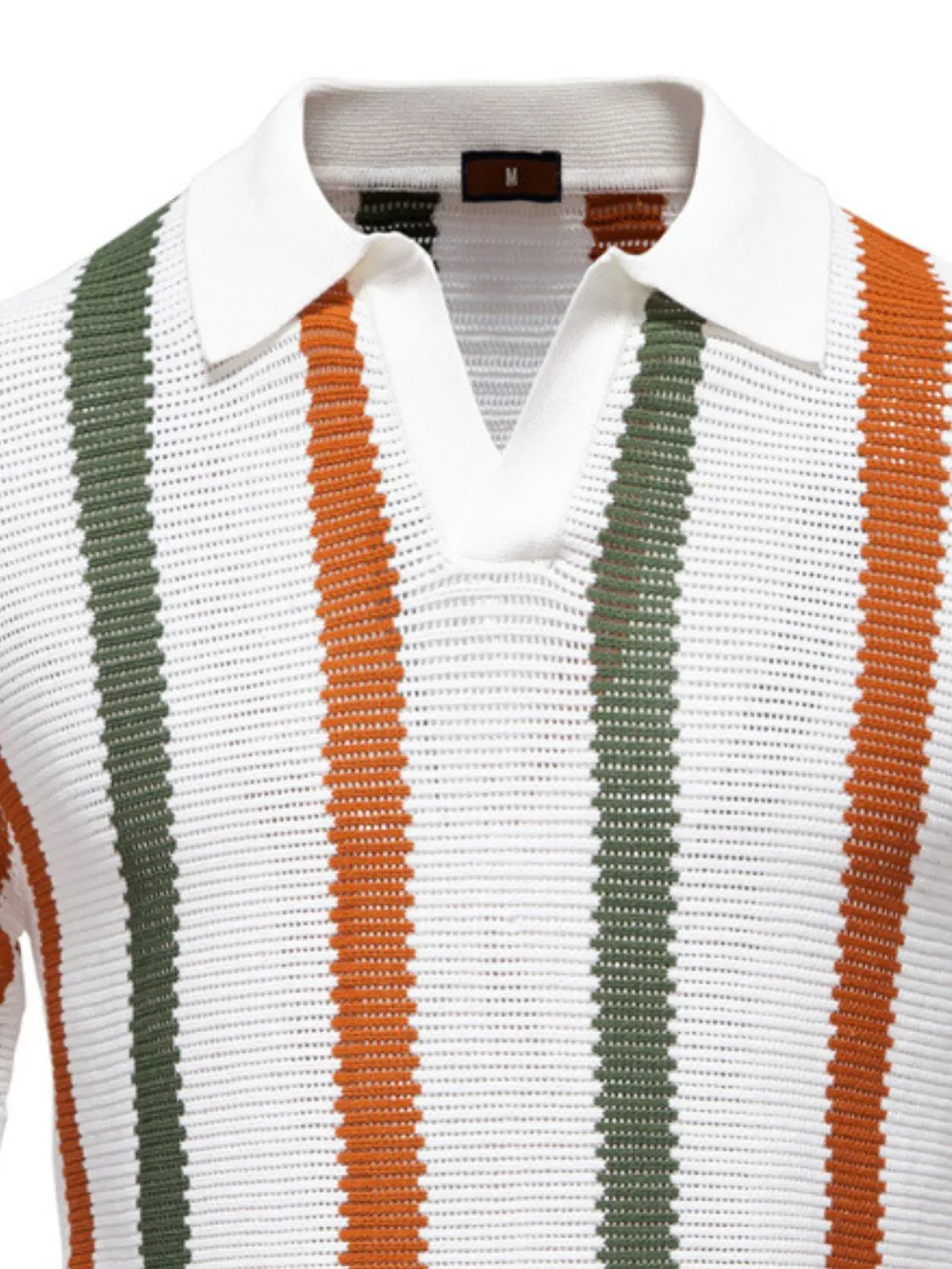 Men's Collared Neck Striped Knit Polo, image 3