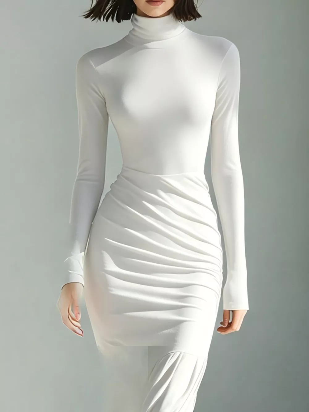 Full Size Slit Turtleneck Ruched Bodycon Mermaid Dress Plus Size, image 5