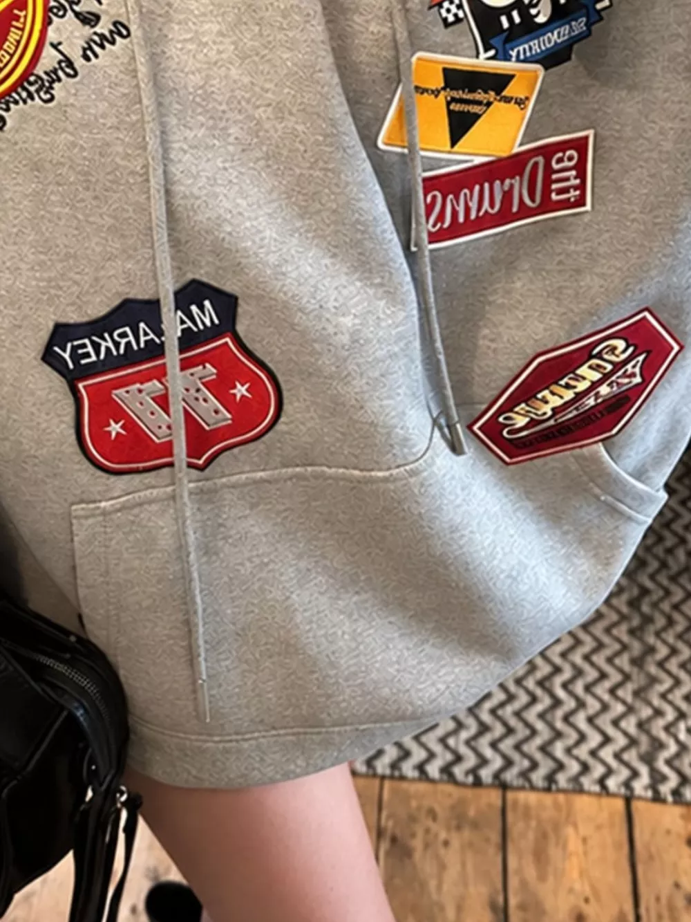 Drawstring Applique Oversized Hoodie, image 3
