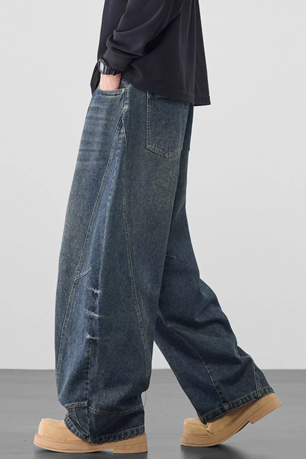 Men's Plus Size Vintage Washed Wide Leg Jeans, image 6