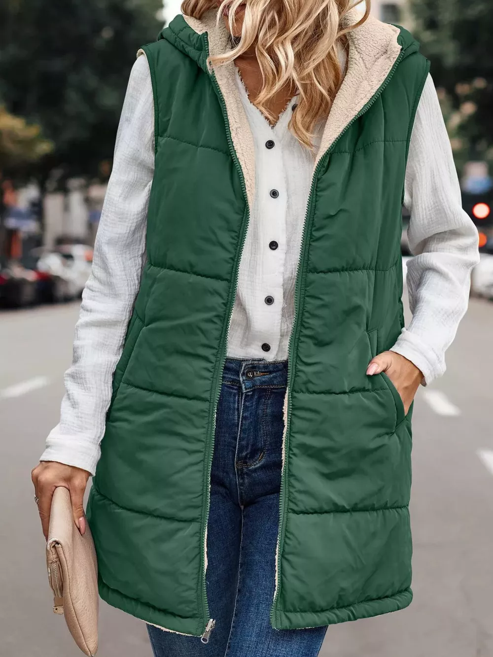Full Size Hooded Sherpa-Lined Puffer Vest Coat Plus Size, image 29