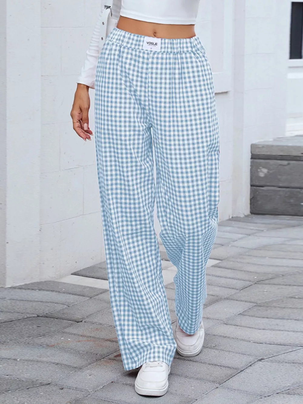 Plaid Wide Leg Casual Pants, image 3