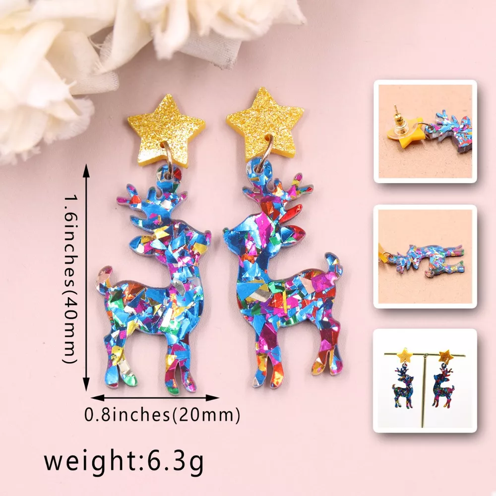 Acrylic Christmas Reindeer Dangle Earrings, image 4