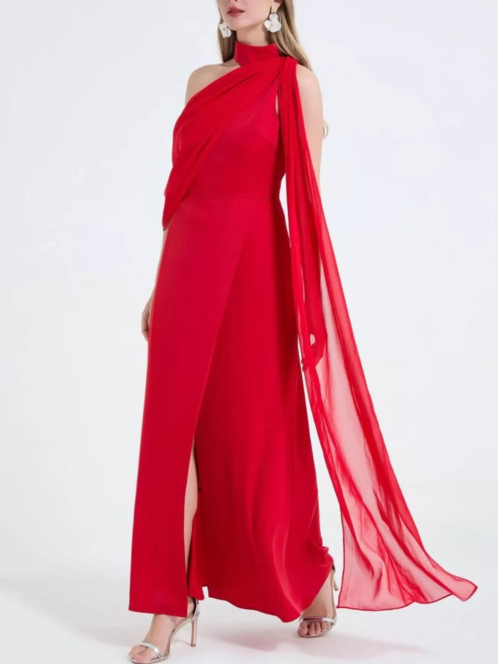 Asymmetrical Neck High Slit Maxi Dress, image 3
