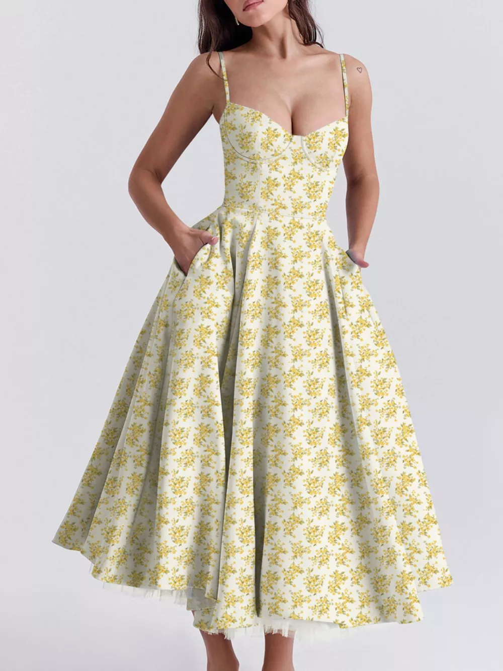 Sweetheart Neck A-Line Midi Dress, image 2