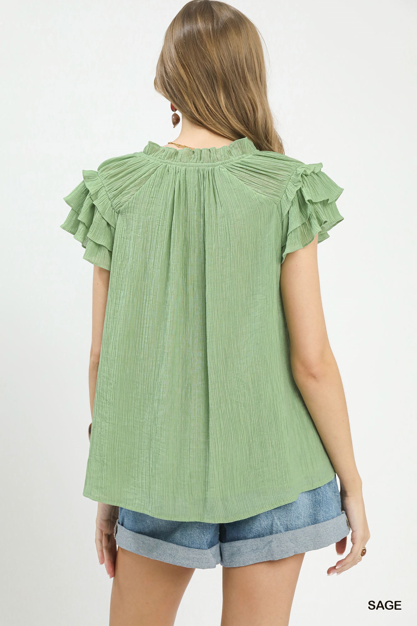 Ruffled Flutter Sleeve Textured Blouse, image 3