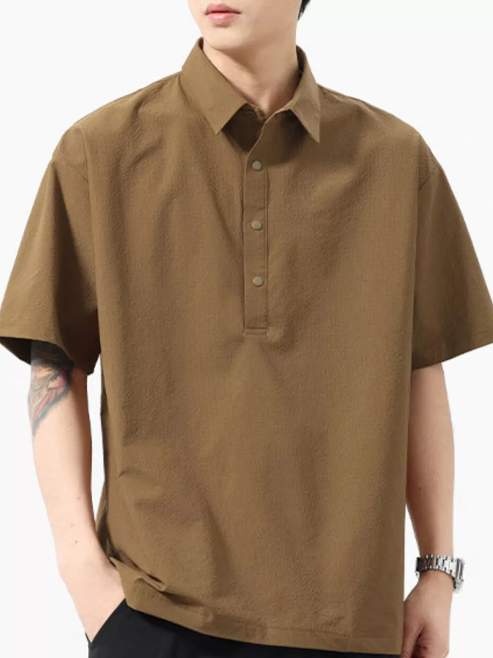 Men's Plus Size Half Button Loose Fit Short Sleeve Polo, image 2