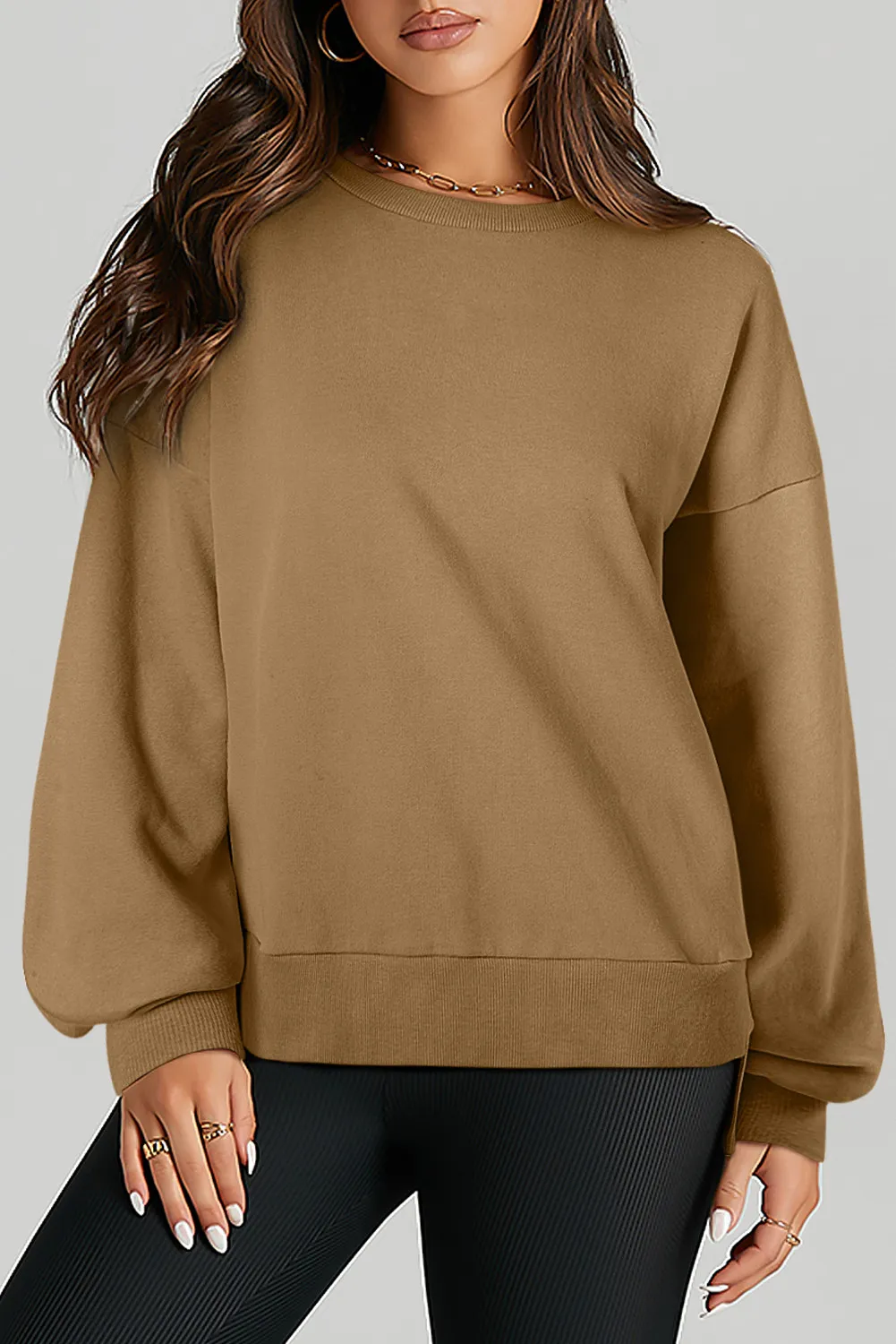 High-Low Round Neck Long Sleeve Sweatshirt, image 2