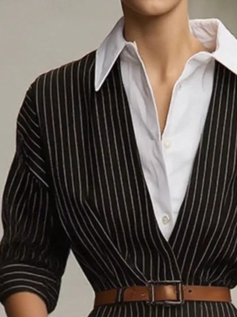 Striped Collared Neck Midi Dress, image 3