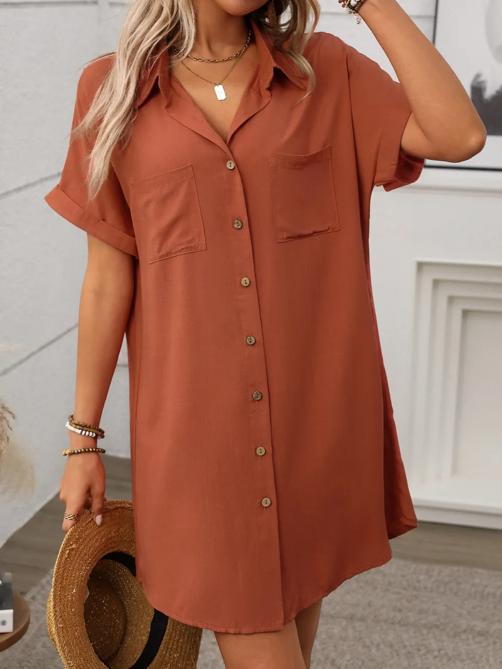 Button Down Short Sleeve Mini Dress, image 2
