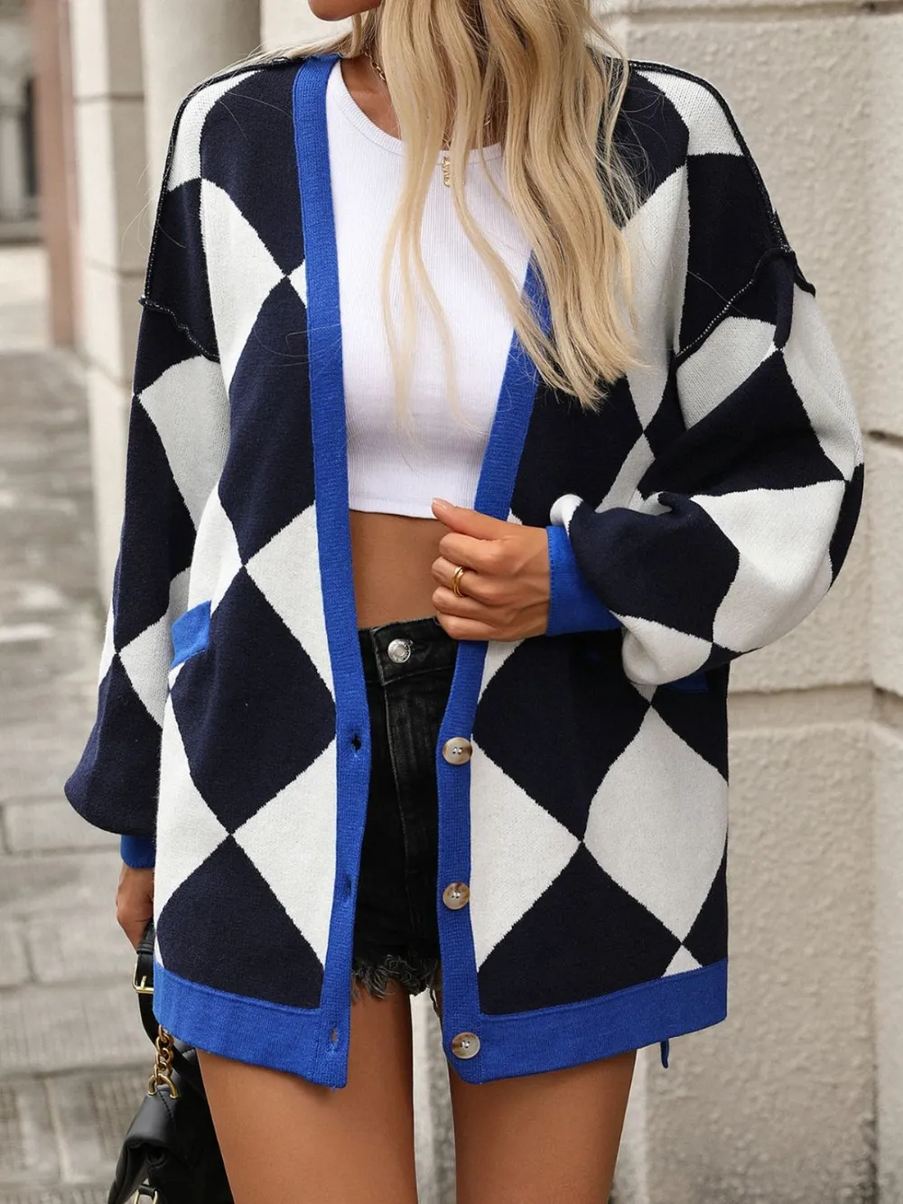 Checkered Dropped Shoulder Long Sleeve Cardigan, image 12