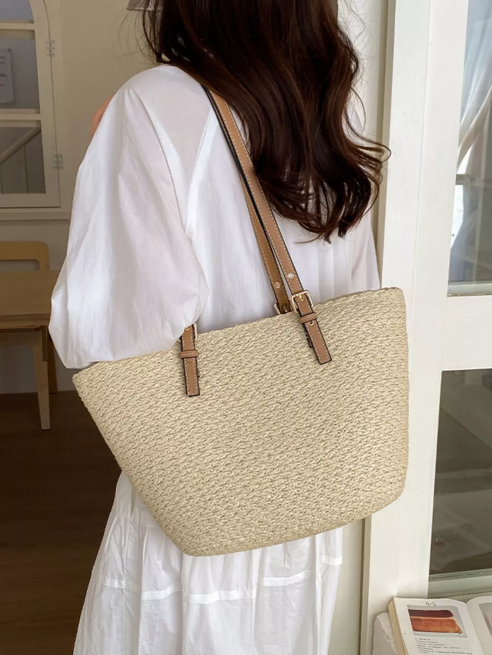 Straw Woven Tote Shoulder Bag, image 4