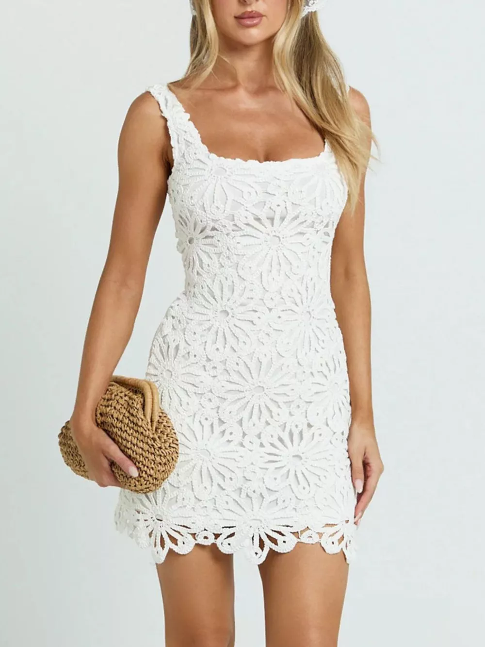 Crochet Wide Strap Mini Dress, image 2