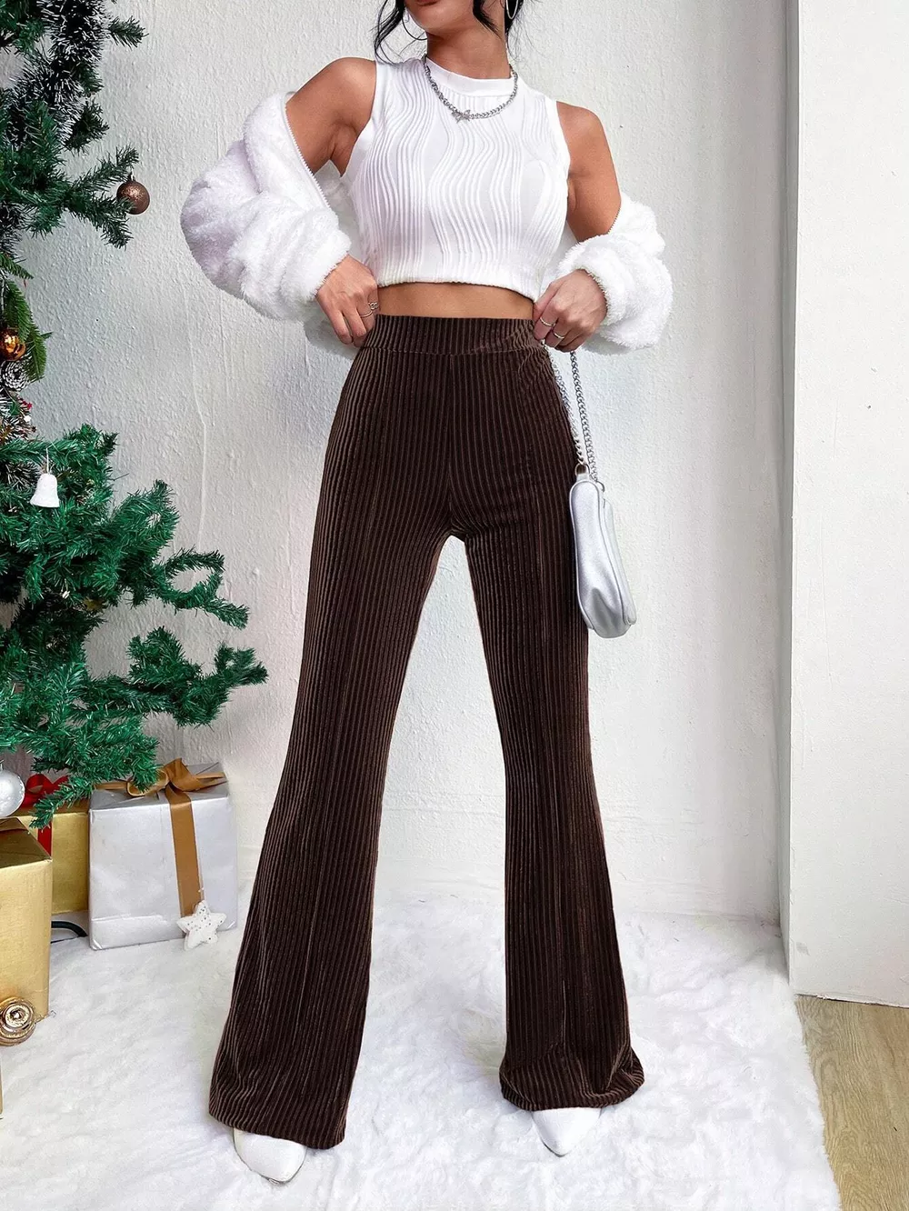 Corduroy High Waist Flare Pants, image 4