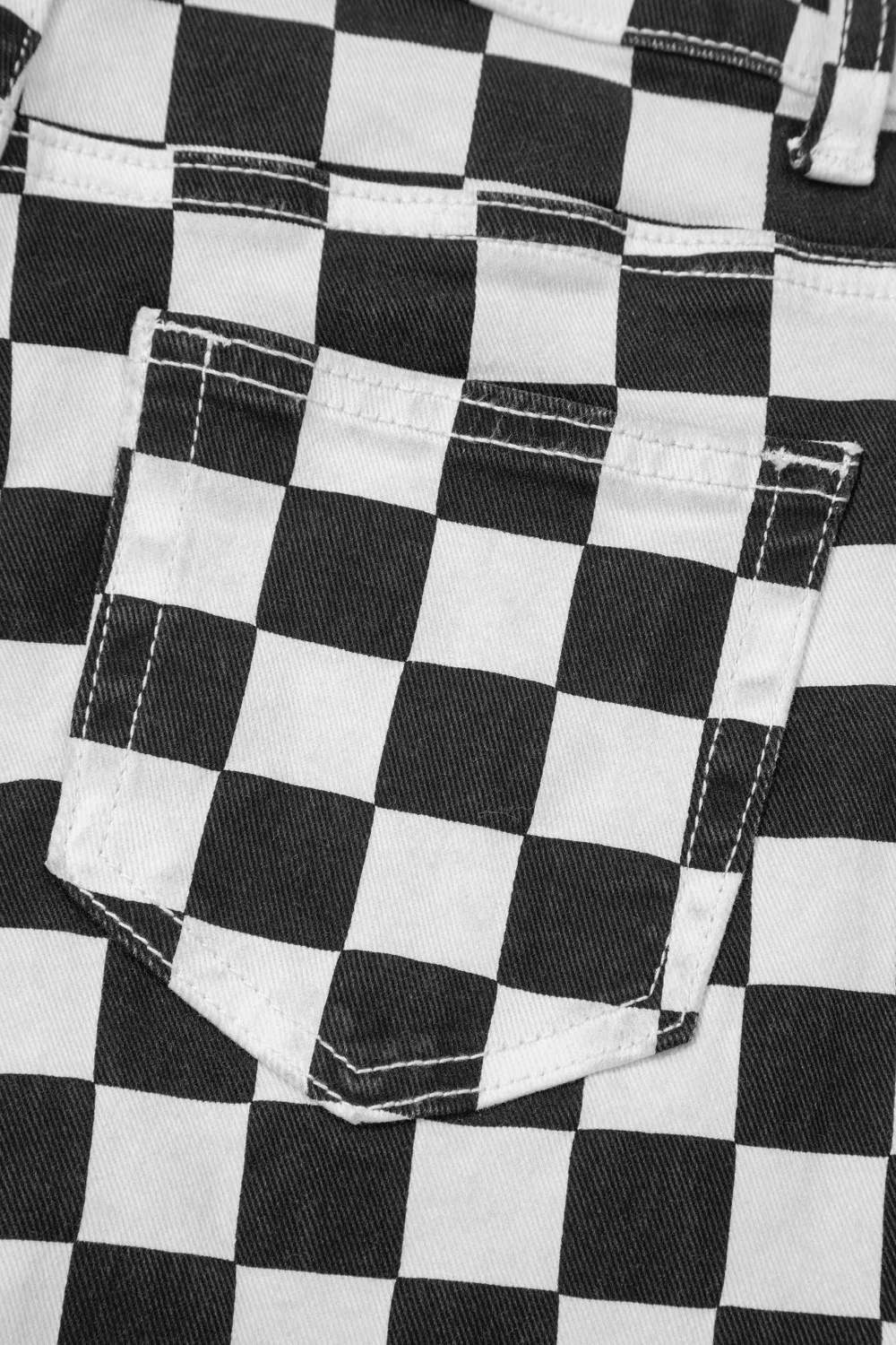 Checkerboard Print Distressed Holes Raw Edge Cropped Jeans, image 9