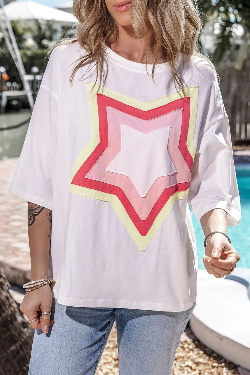 Color Block Star Patched Oversized T-Shirt, image 3