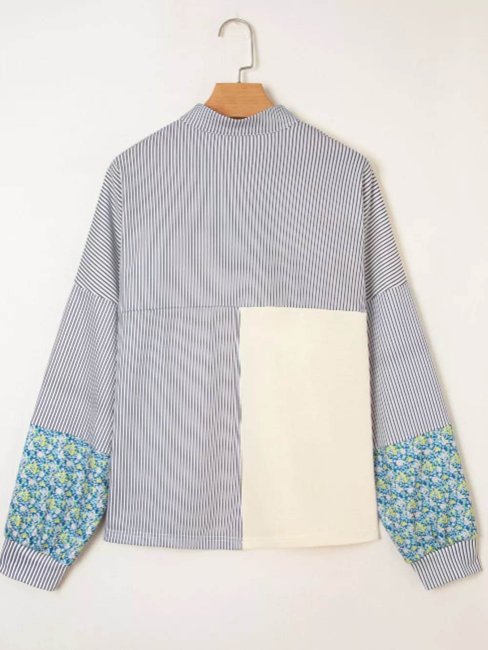Floral Striped Drop Sleeve Collared Boxy Fit Sweatshirt, image 12