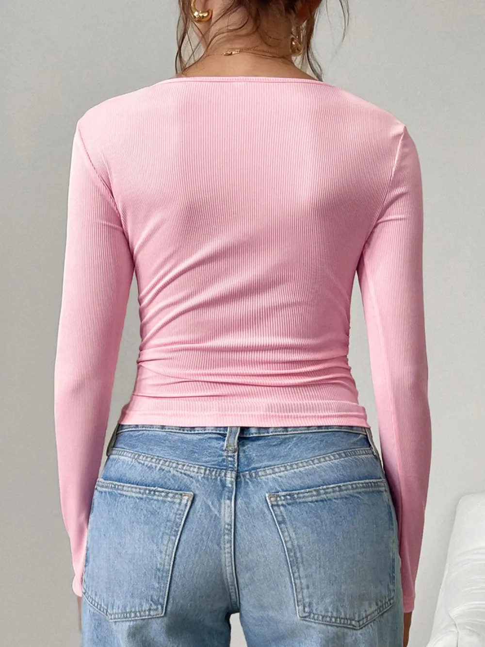 Square Neck Half Snap Long Sleeve T-Shirt, image 3