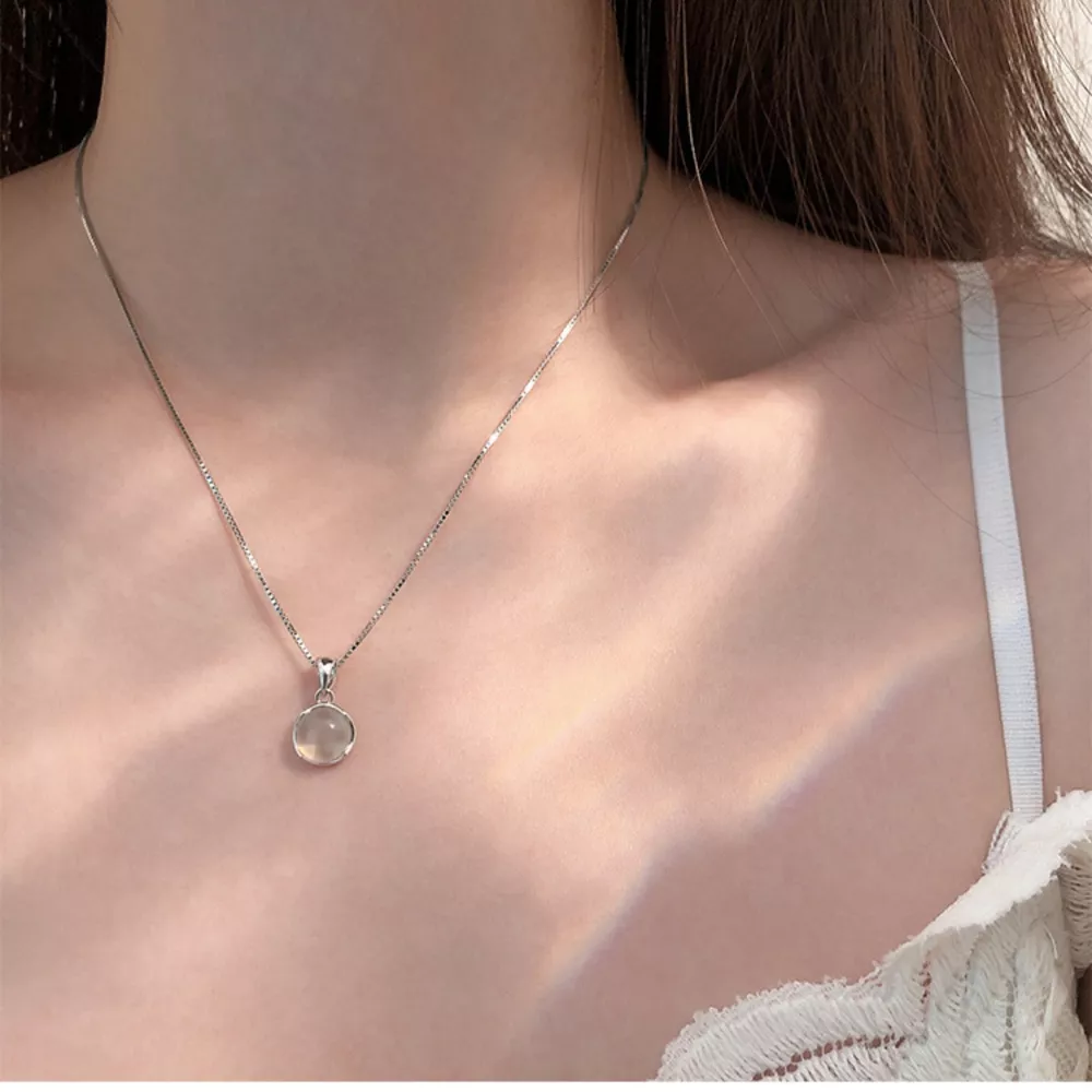925 Sterling Silver Cat's Eye Stone Pendant Necklace, image 2