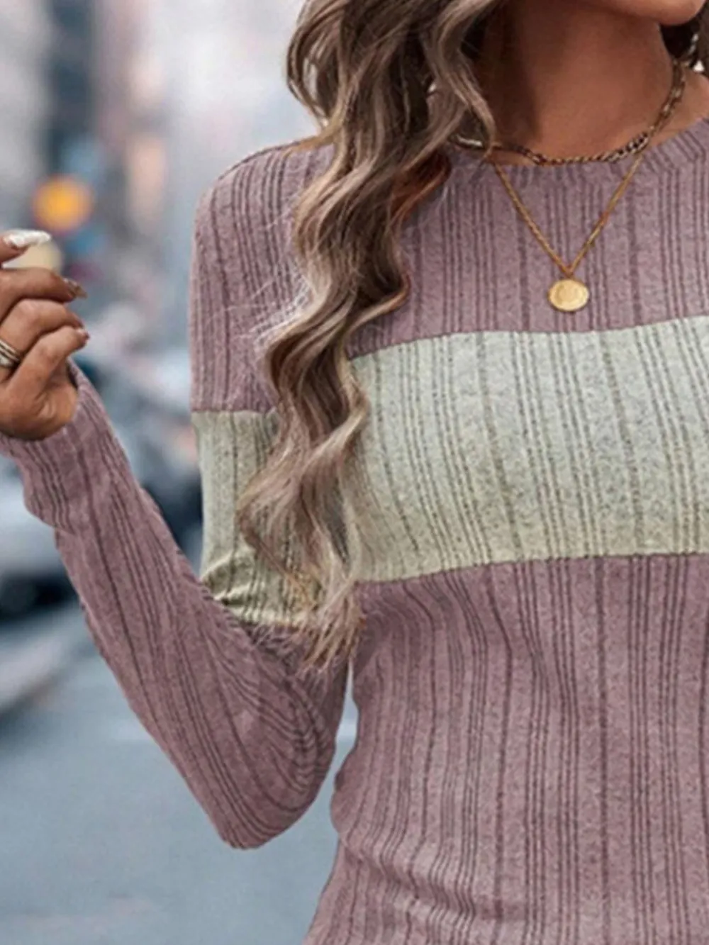 Color Block Round Neck Long Sleeve Sweater, image 17
