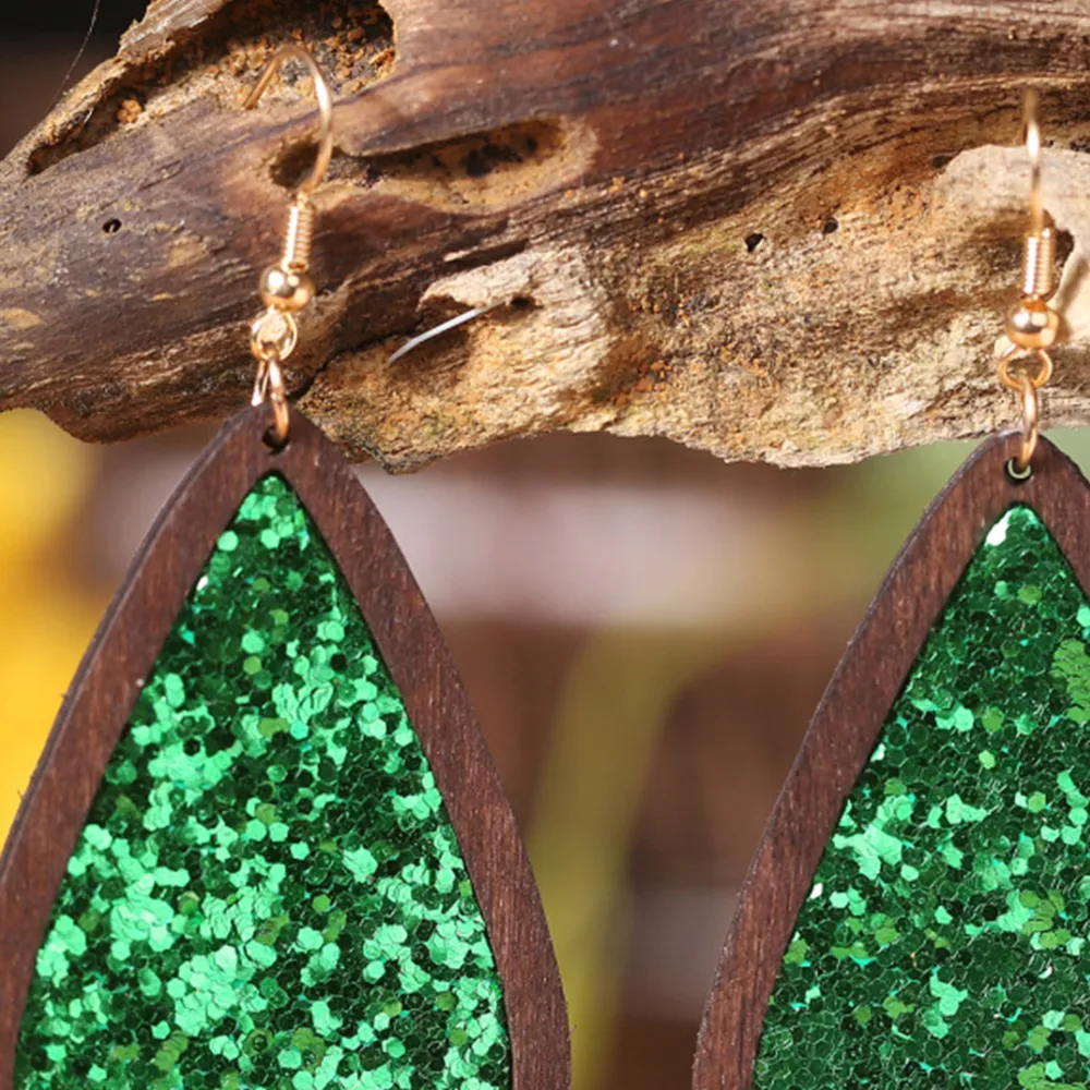 Sequin Wood Teardrop Earrings, image 11