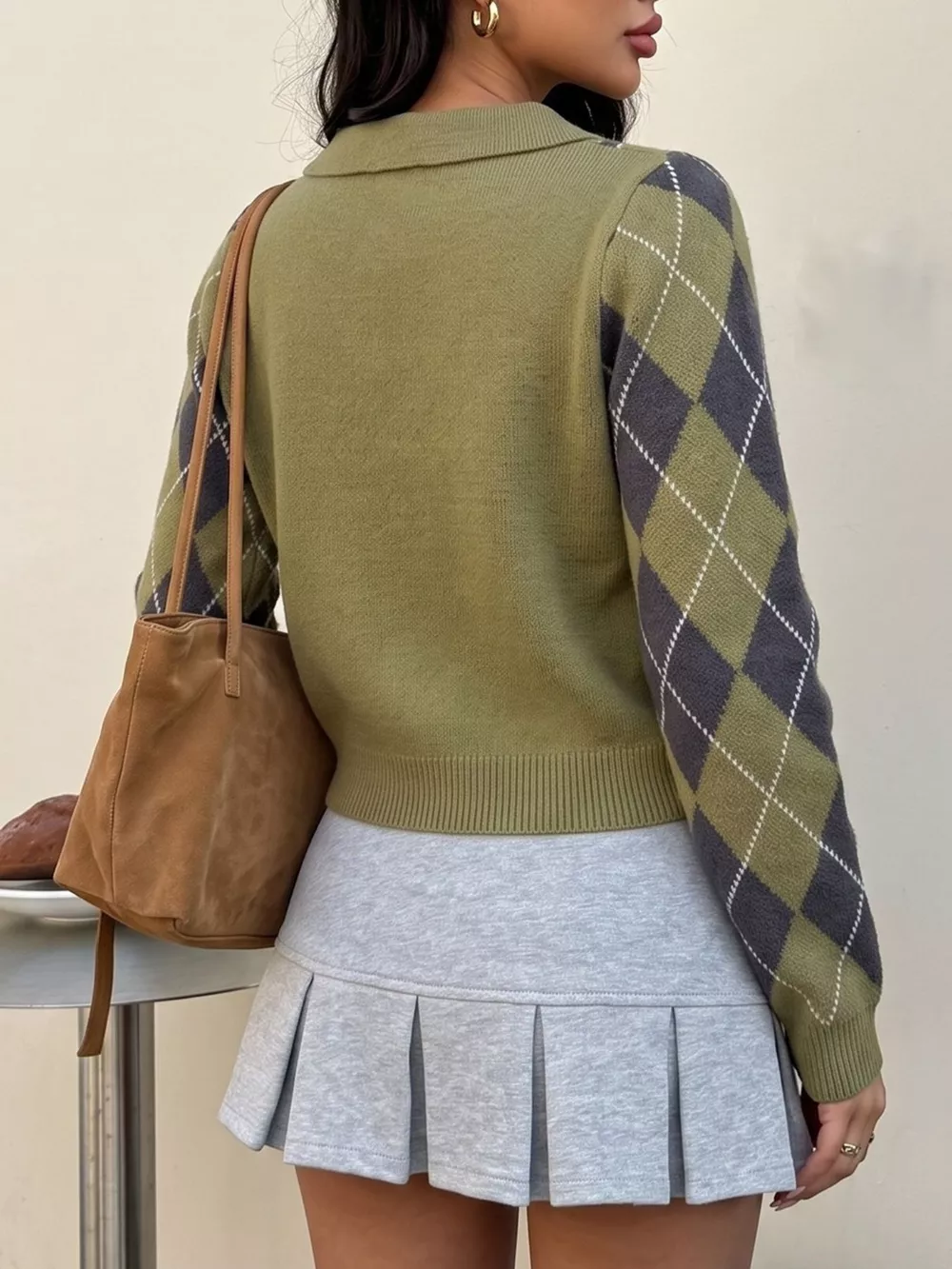 Argyle Pattern Collared Knit Sweater, image 5