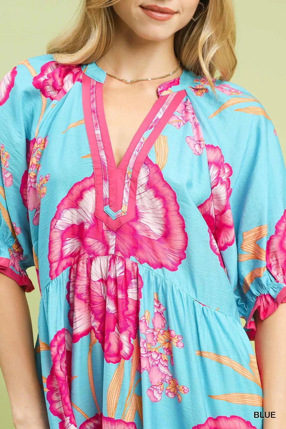 Floral Print Midi Dress with Contrast Trim, image 6