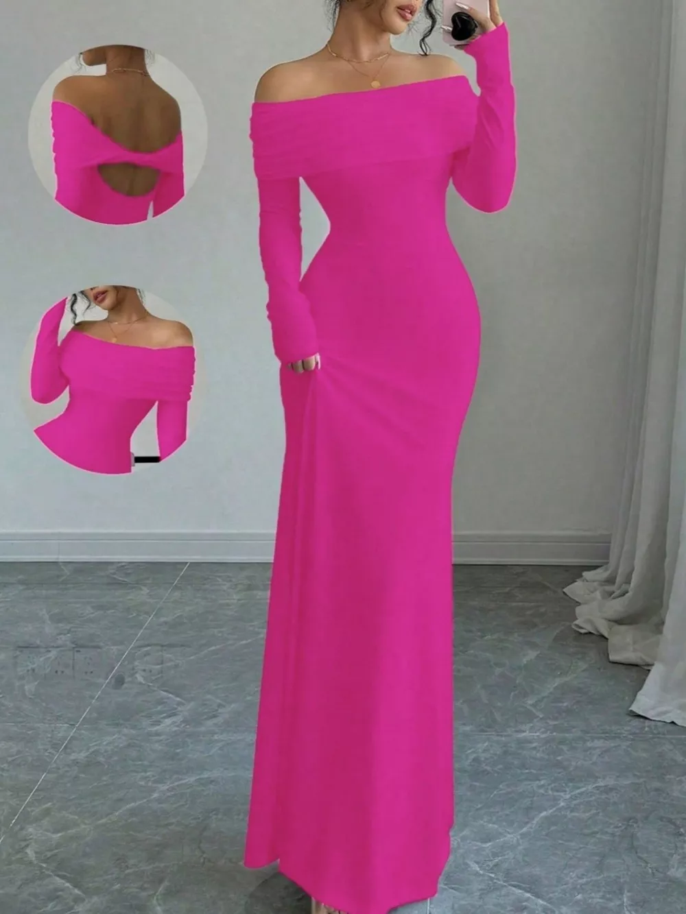 Off-Shoulder Long Sleeve Maxi Dress, image 7