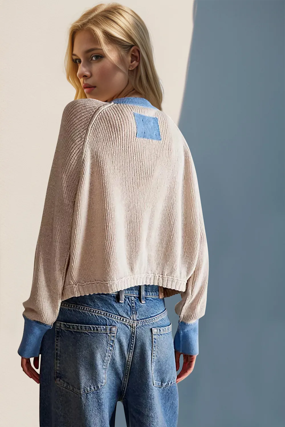 Contrast Button Up Long Sleeve Cardigan, image 2