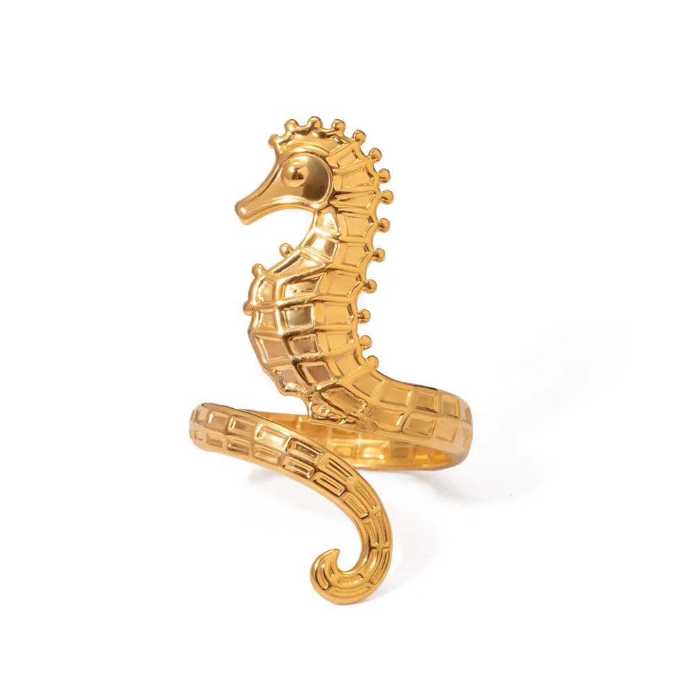 18K Gold-Plated Seahorse Wrap Adjustable Ring, image 2