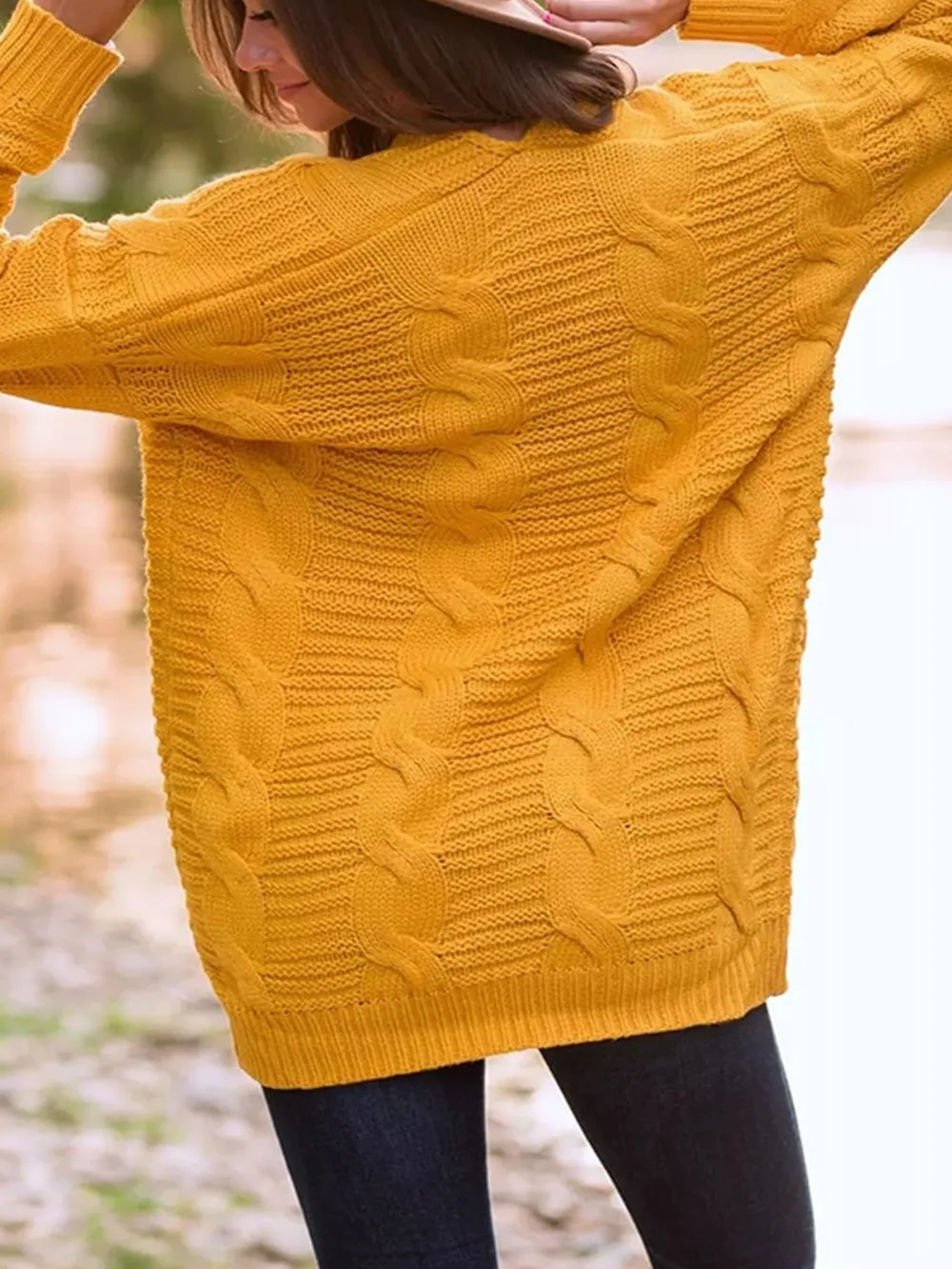 Cable-Knit Open Front Long Sleeve Cardigan, image 4